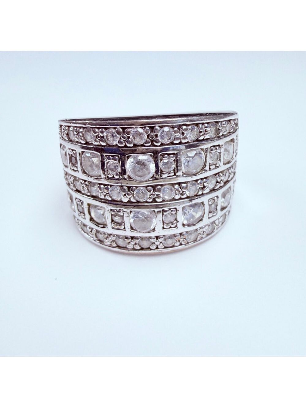 5 Row Wide 3 CT Cubic Zirconia CZ Sterling Silver 925 Grand Cocktail Domed Ring
